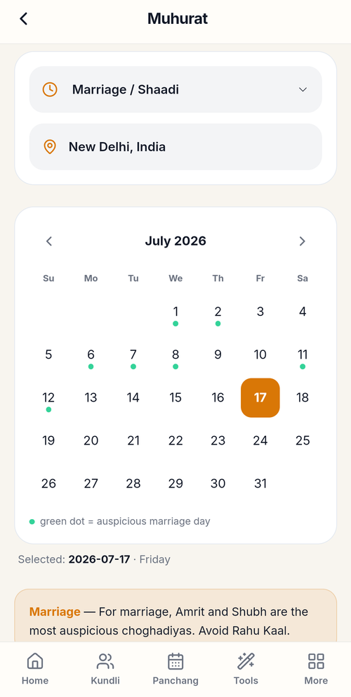Muhurat calendar screen